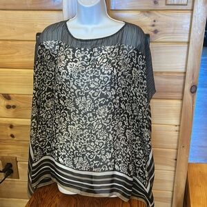 Talbots Black and White Floral Poncho Style Chiffon Blouse size S/M